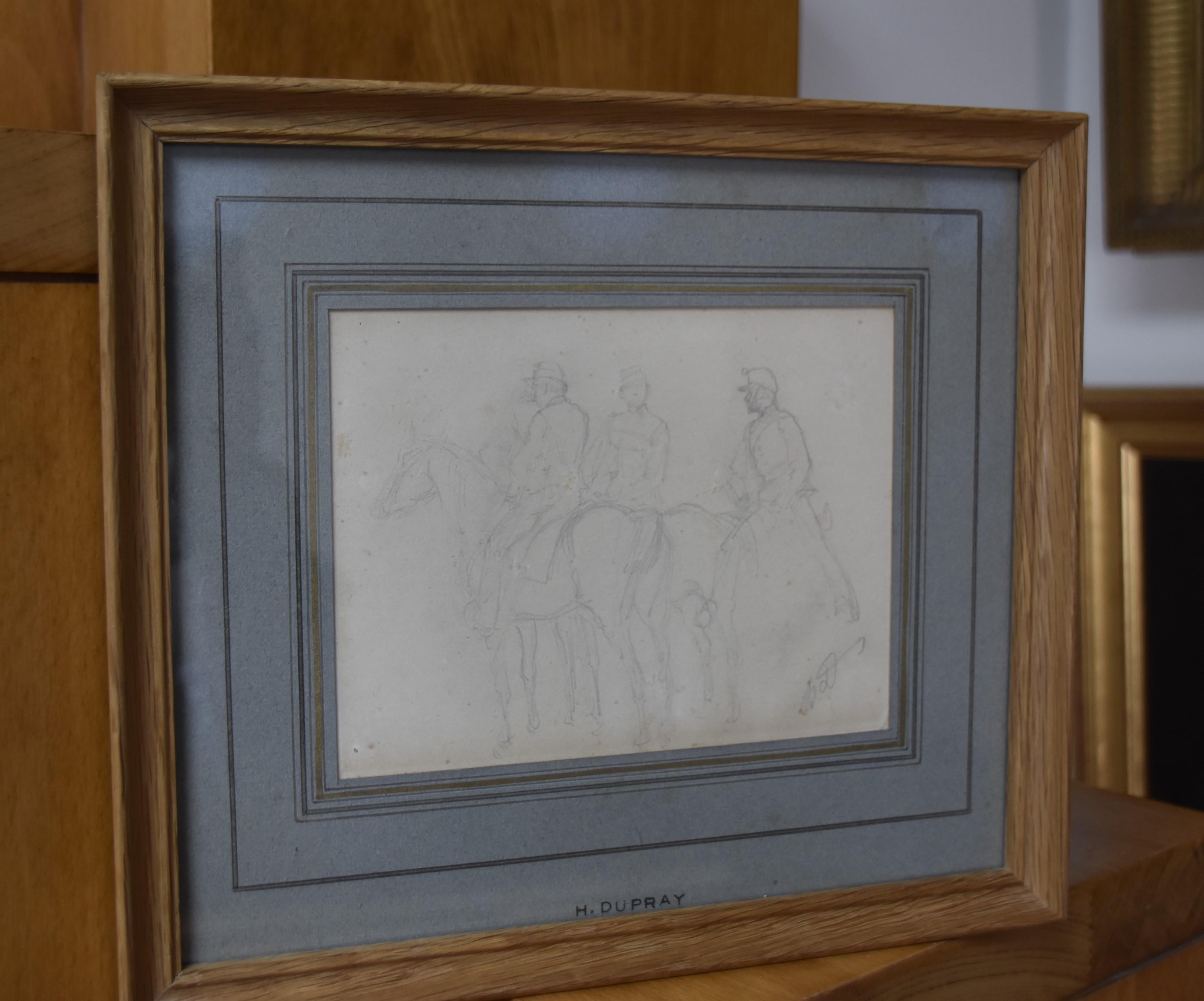 Henri-Louis Dupray (1841-1909) Studies of military horsemen, two signed drawings - Brown Figurative Art by Henry Louis Dupray 