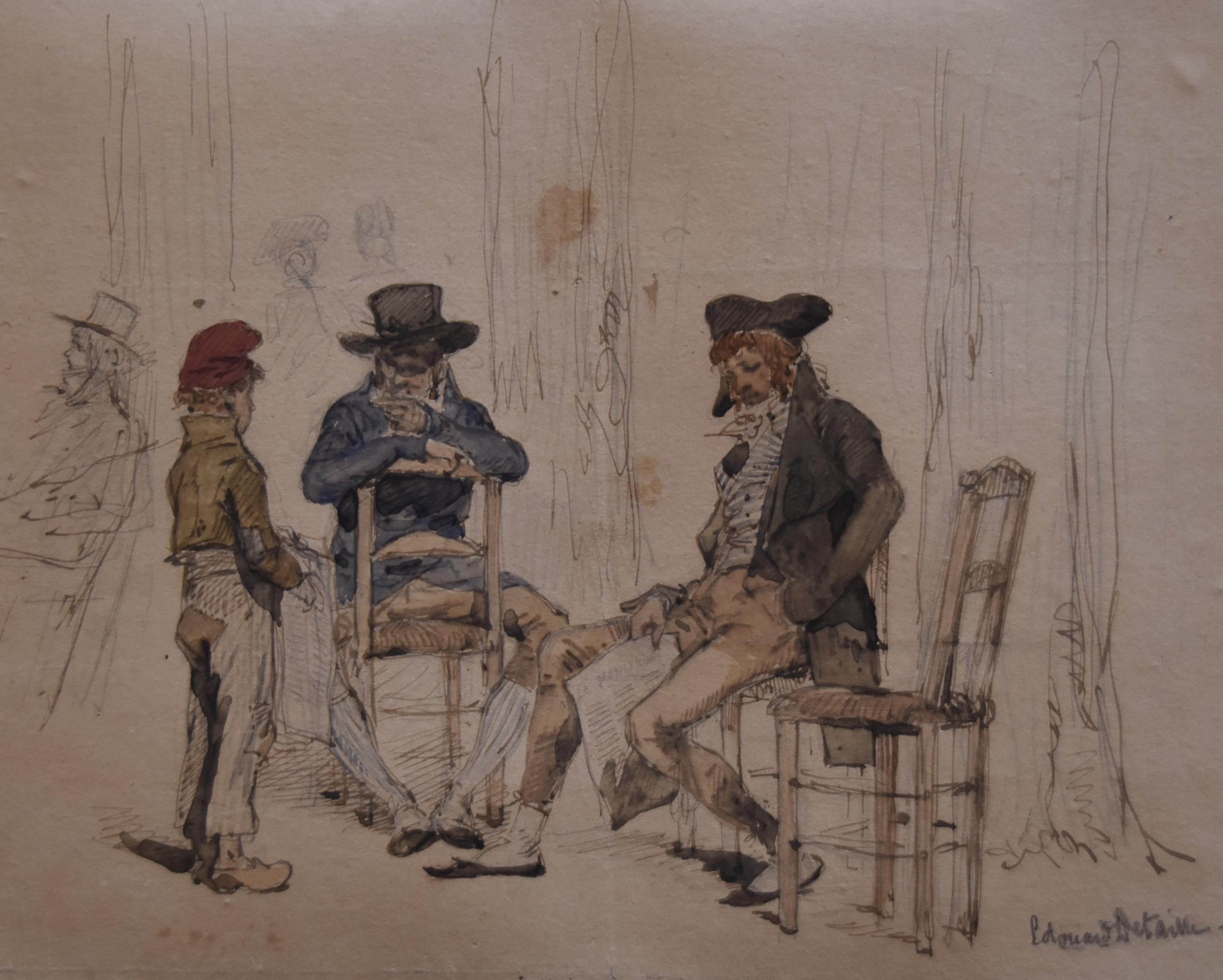 Figurative Art Jean Baptiste Édouard Detaille - The Young Paperboy, aquarelle signée Edouard Detaille (1848 1912) 
