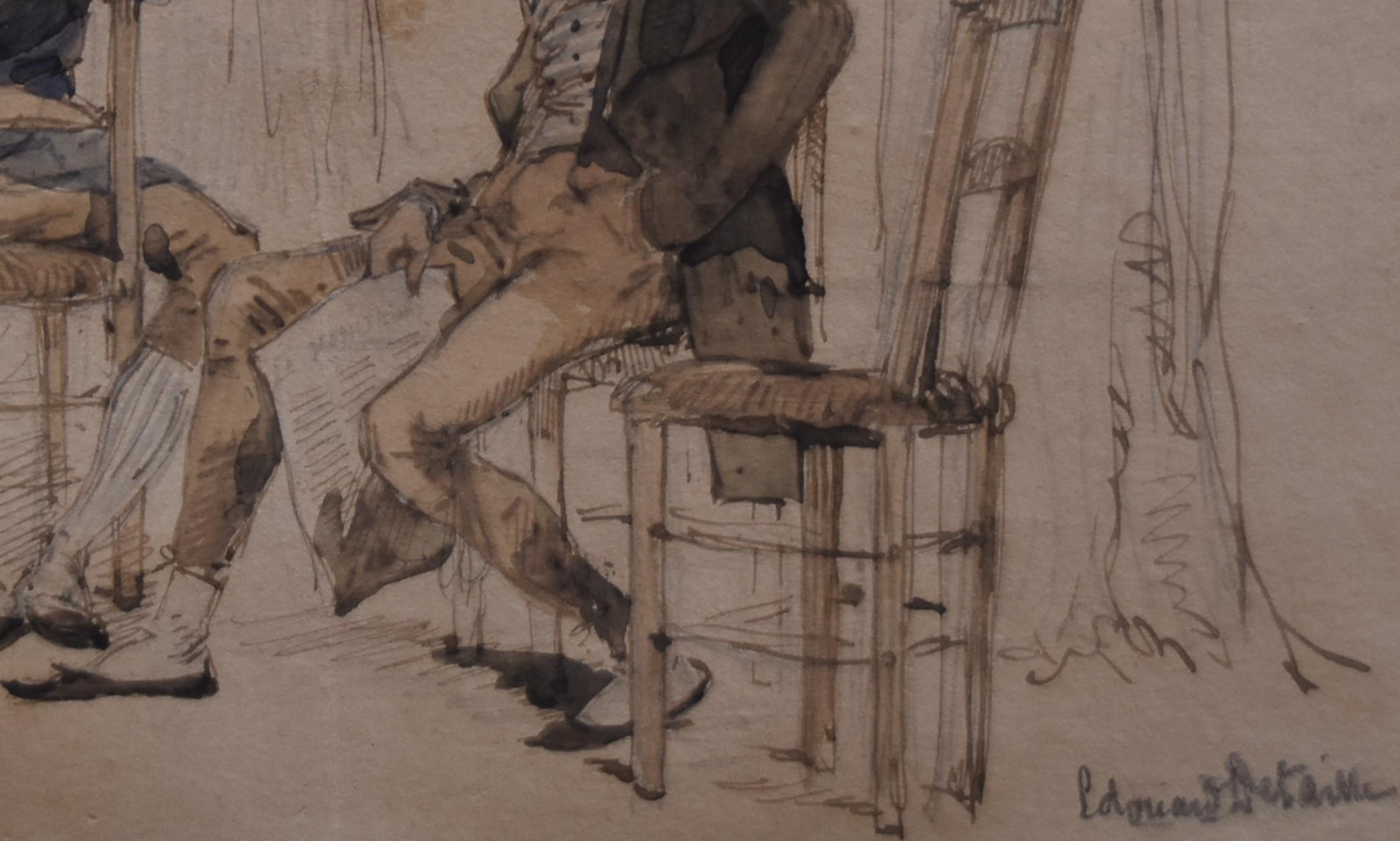 The Young Paperboy, aquarelle signée Edouard Detaille (1848 1912)  - Gris Figurative Art par Jean Baptiste Édouard Detaille