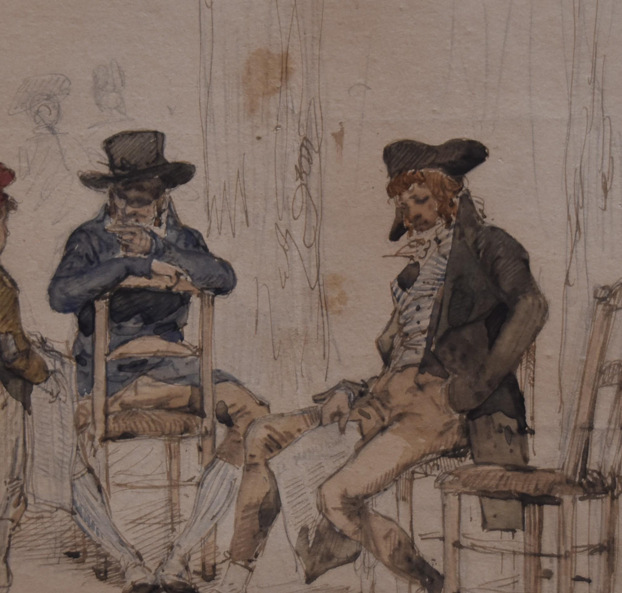 Edouard Detaille (1848 1912), The Young Paperboy, signed watercolor - Gray Figurative Art by Jean Baptiste Édouard Detaille