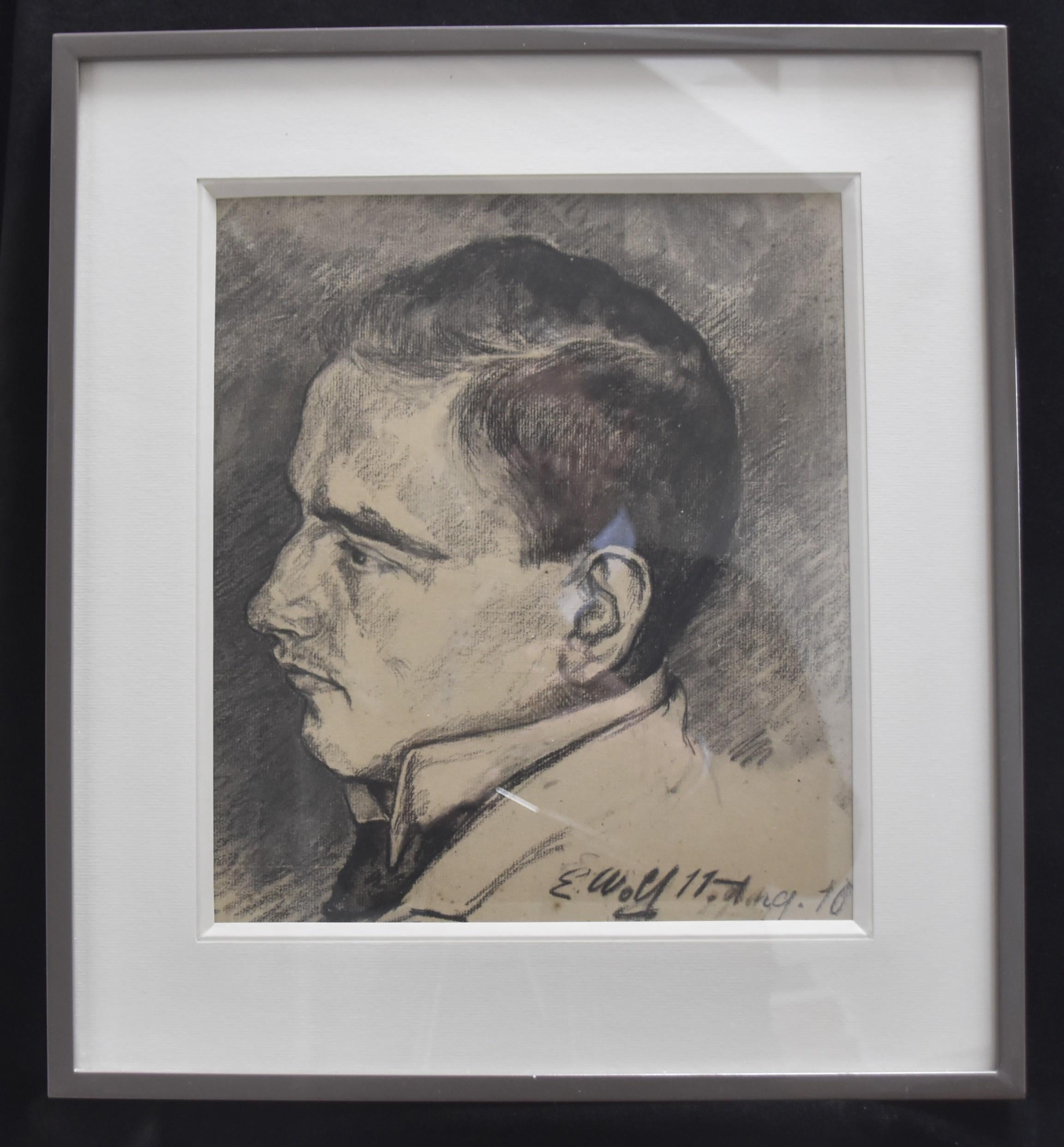 Elisabeth Wolf (1873-1964) 
Portrait of a man
Charcoal on paper
signed and dated: 