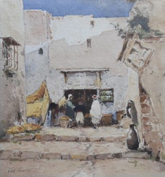 Paul Lecomte (1842-1920) A market in North africa, watercolor