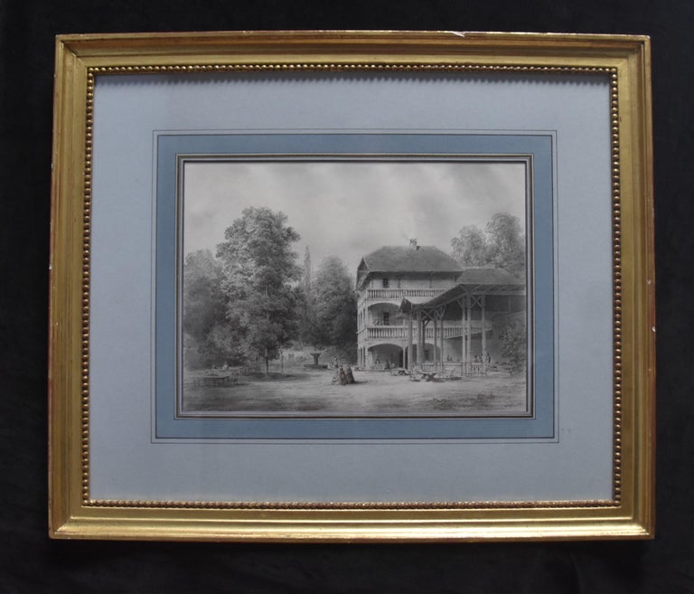 19th Century Romantic school, A Pavilion in a garden, original drawing - Art by Unknown