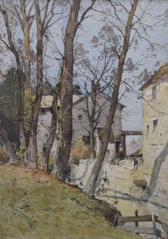 Landschaft von Paul Lecomte (1842-1920) in  Nanteuil, signiertes Aquarell