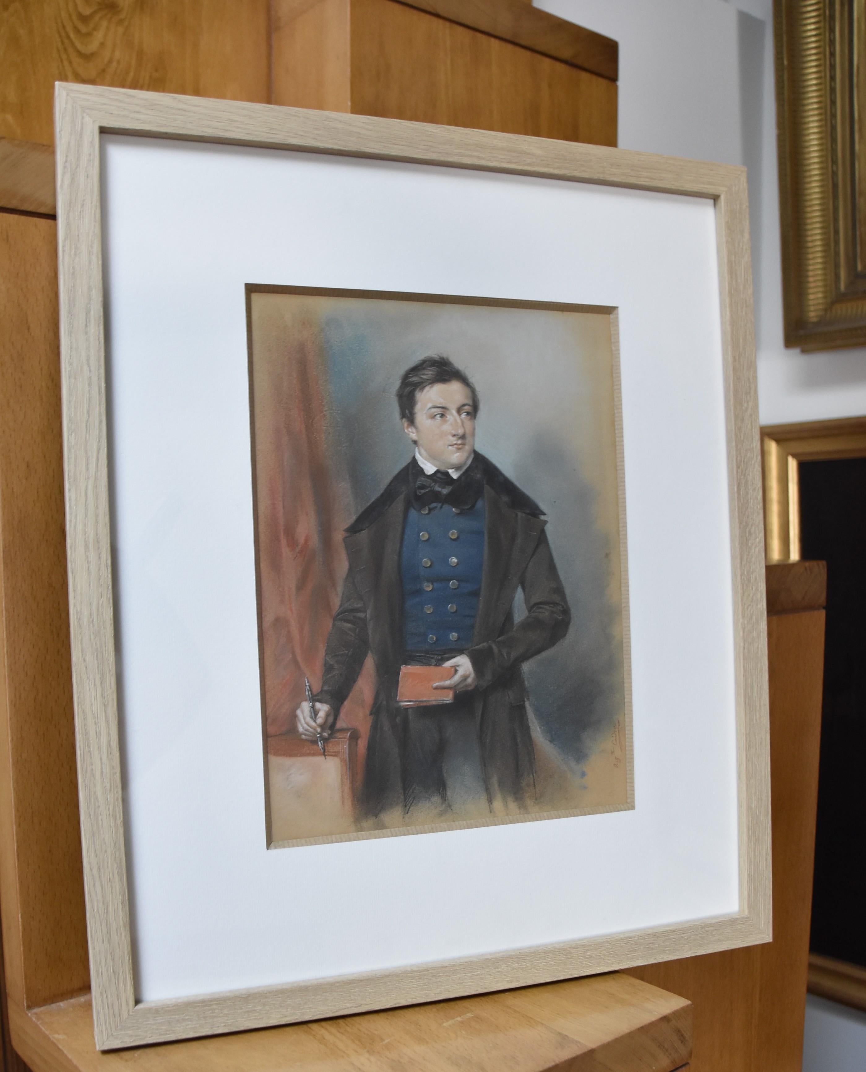 Louis Charles Auguste Couder (1789-1873)  Portrait of a young man, signed pastel For Sale 2