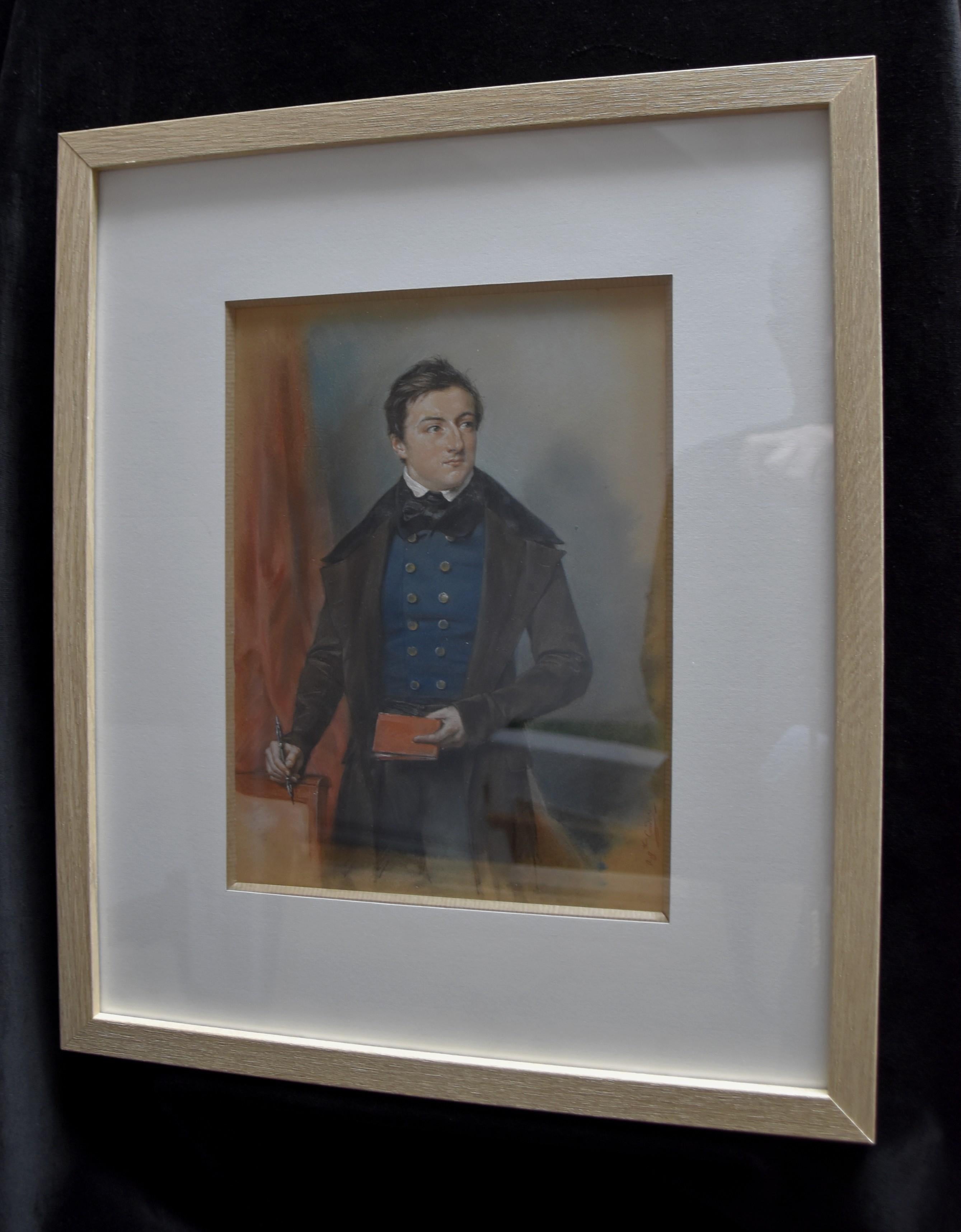 Louis Charles Auguste Couder (1789-1873)  Portrait of a young man, signed pastel For Sale 4
