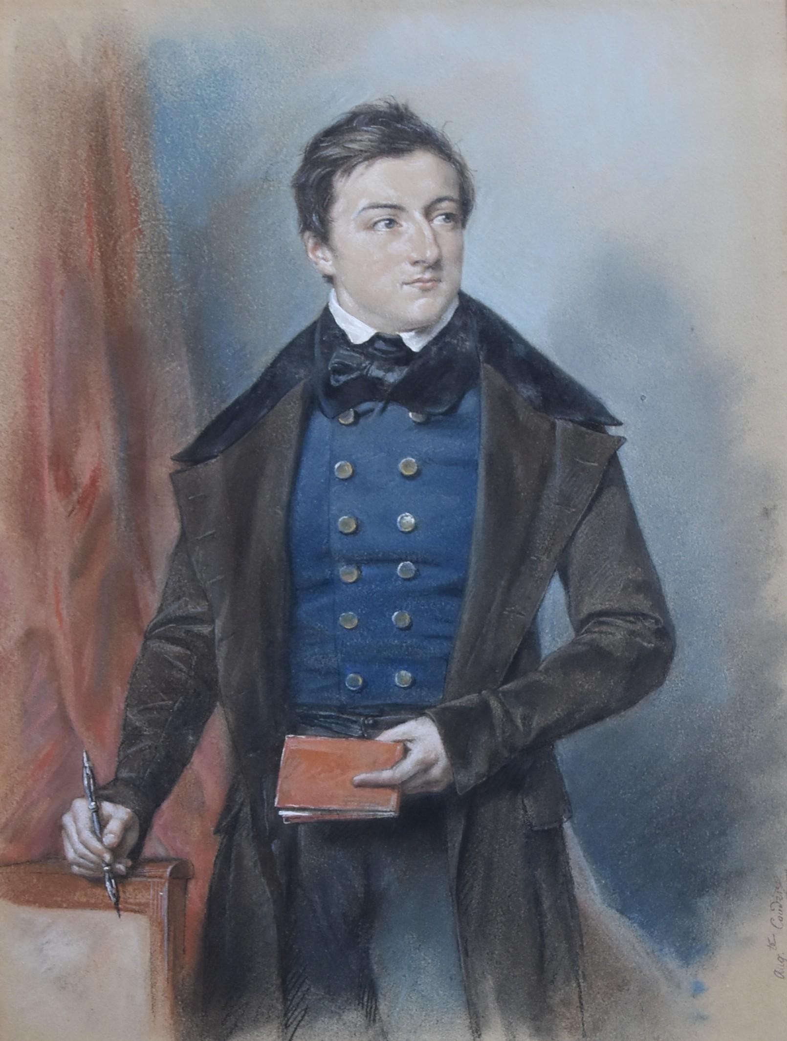 Louis Charles Auguste Couder (1789-1873)  Ritratto di un giovane uomo, pastello firmato