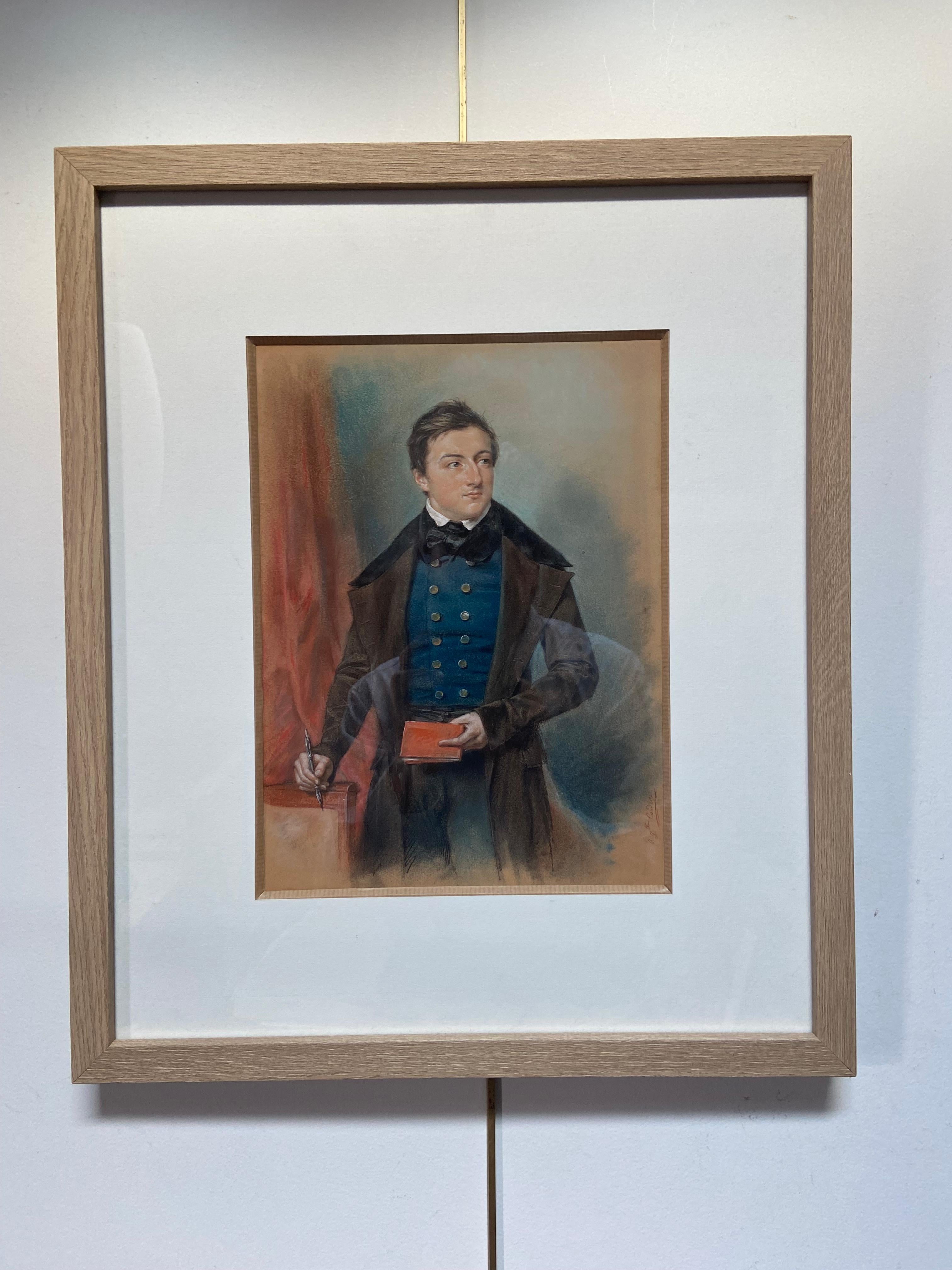 Louis Charles Auguste Couder (1789-1873)  Portrait of a young man, signed pastel For Sale 4