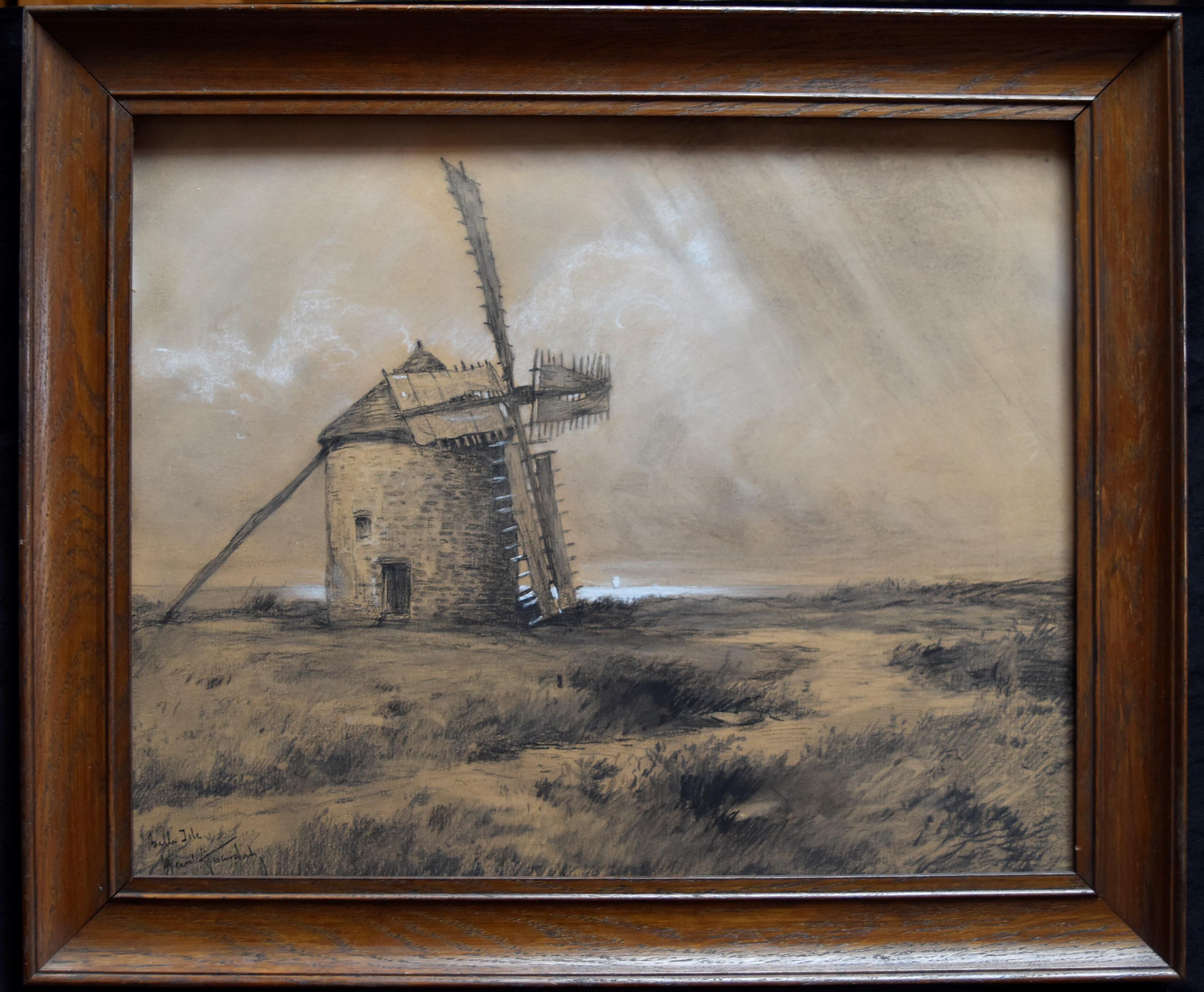 Henri Jourdain (1864-1931) Un moulin à Belle Île en Mer, dessin signé 1