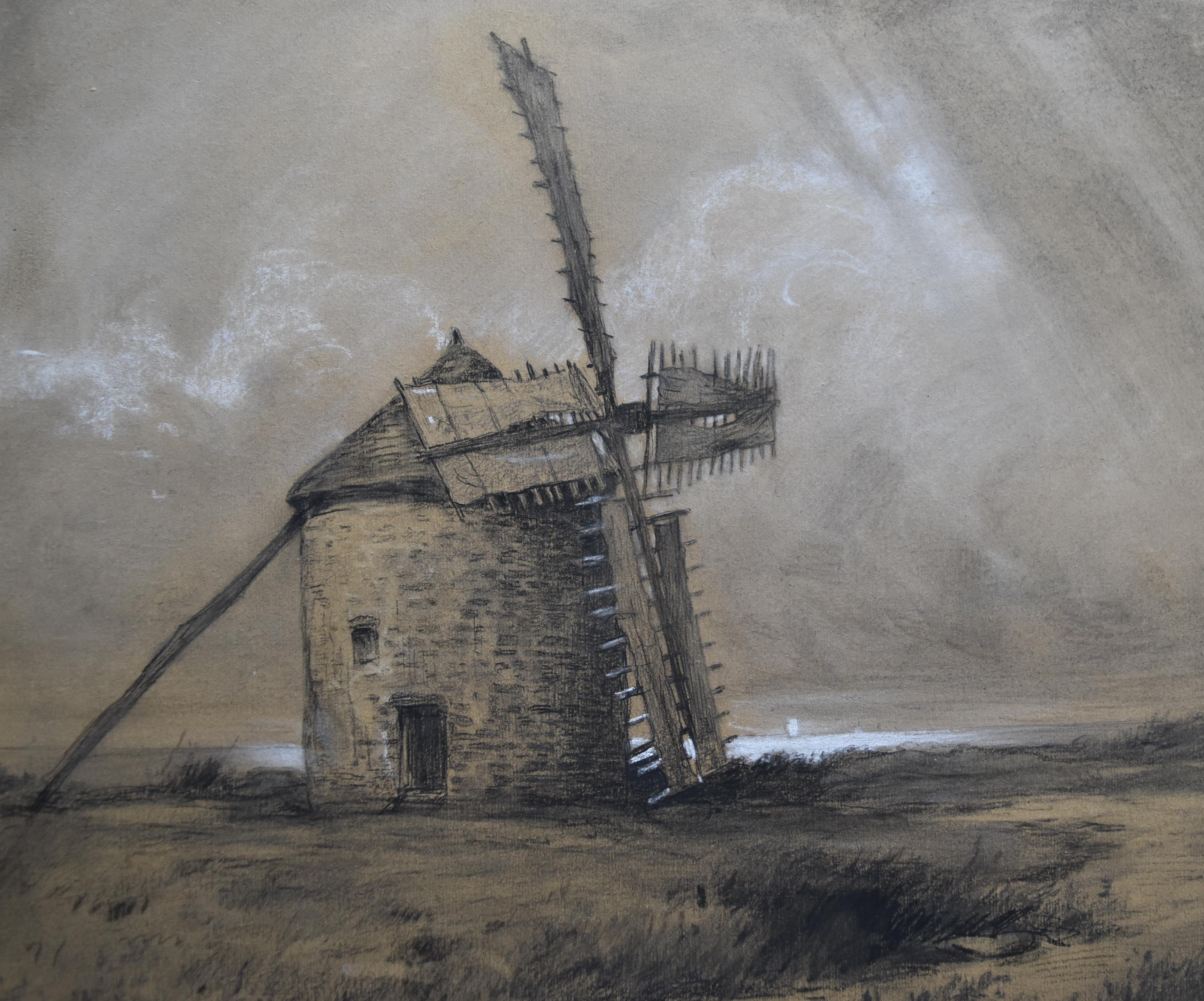 Henri Jourdain (1864-1931) Un moulin à Belle Île en Mer, dessin signé 2
