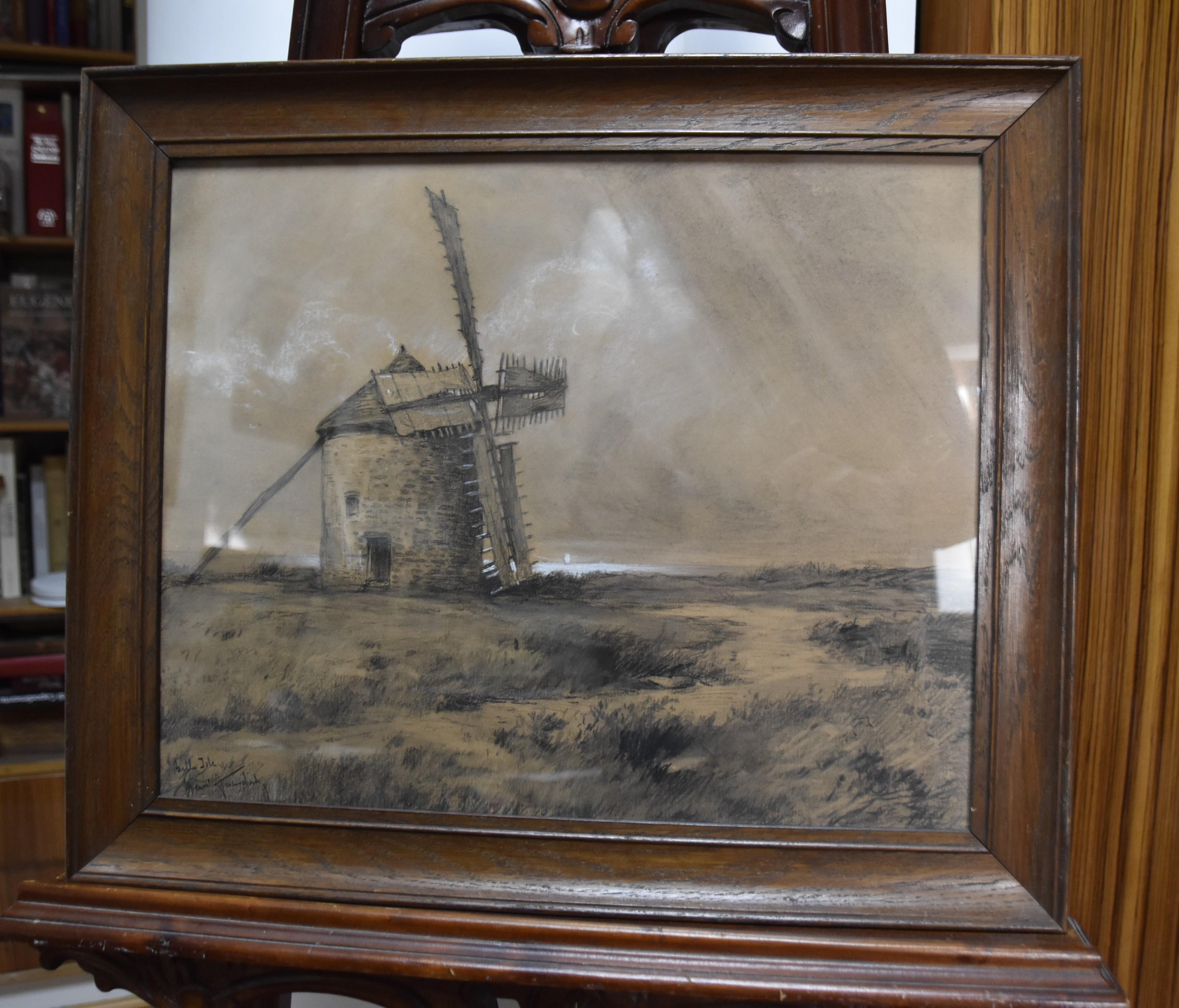 Henri Jourdain (1864-1931) Un moulin à Belle Île en Mer, dessin signé 5