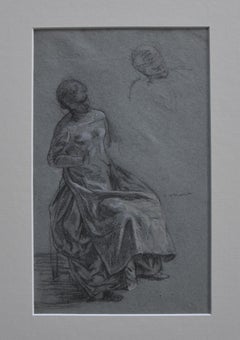 Antique Attributed to Eugene Deully (1866-1933) A sitting woman, study, drawing