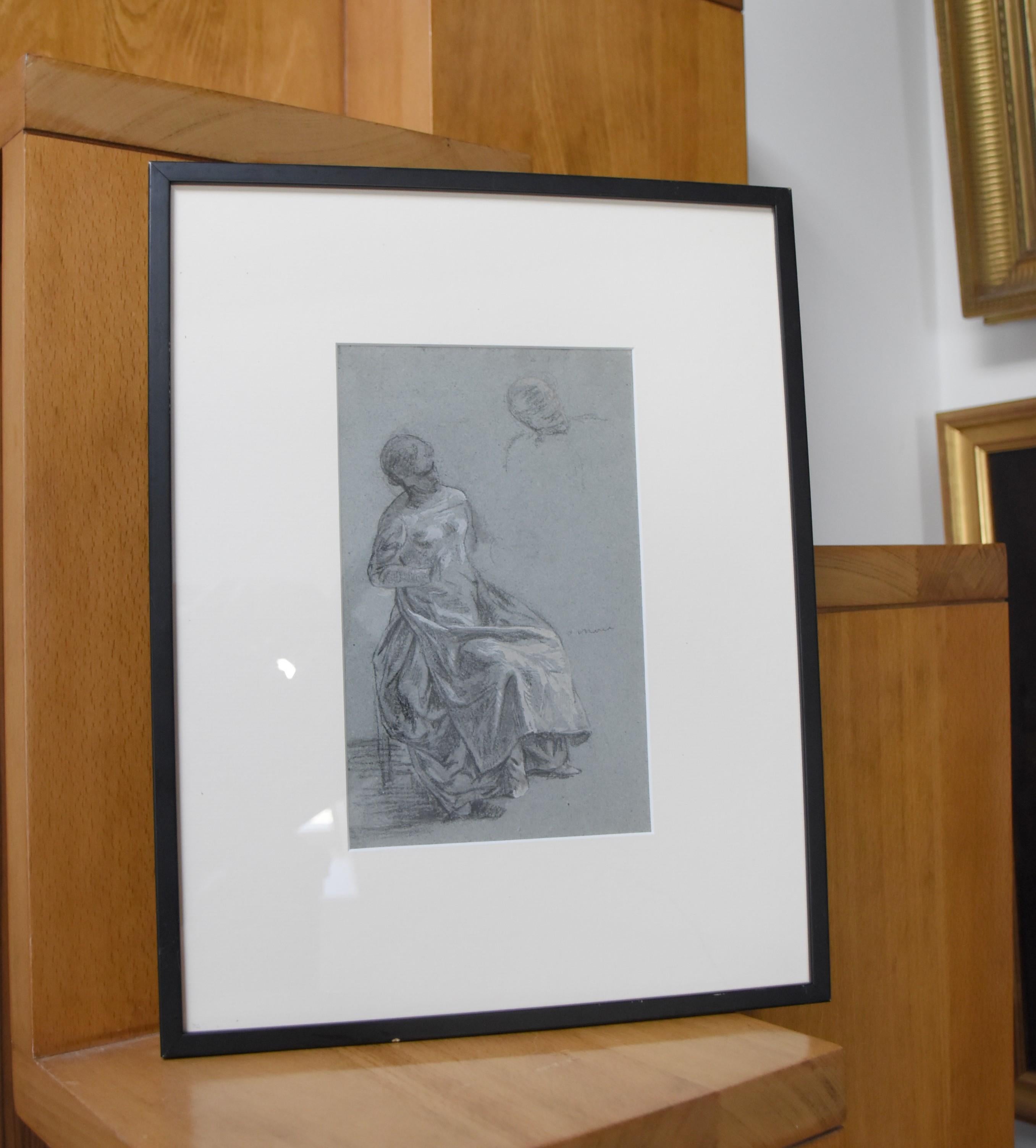 Eugene Deully zugeschrieben (1866-1933) Eine sitzende Frau, studieren, zeichnen im Angebot 5