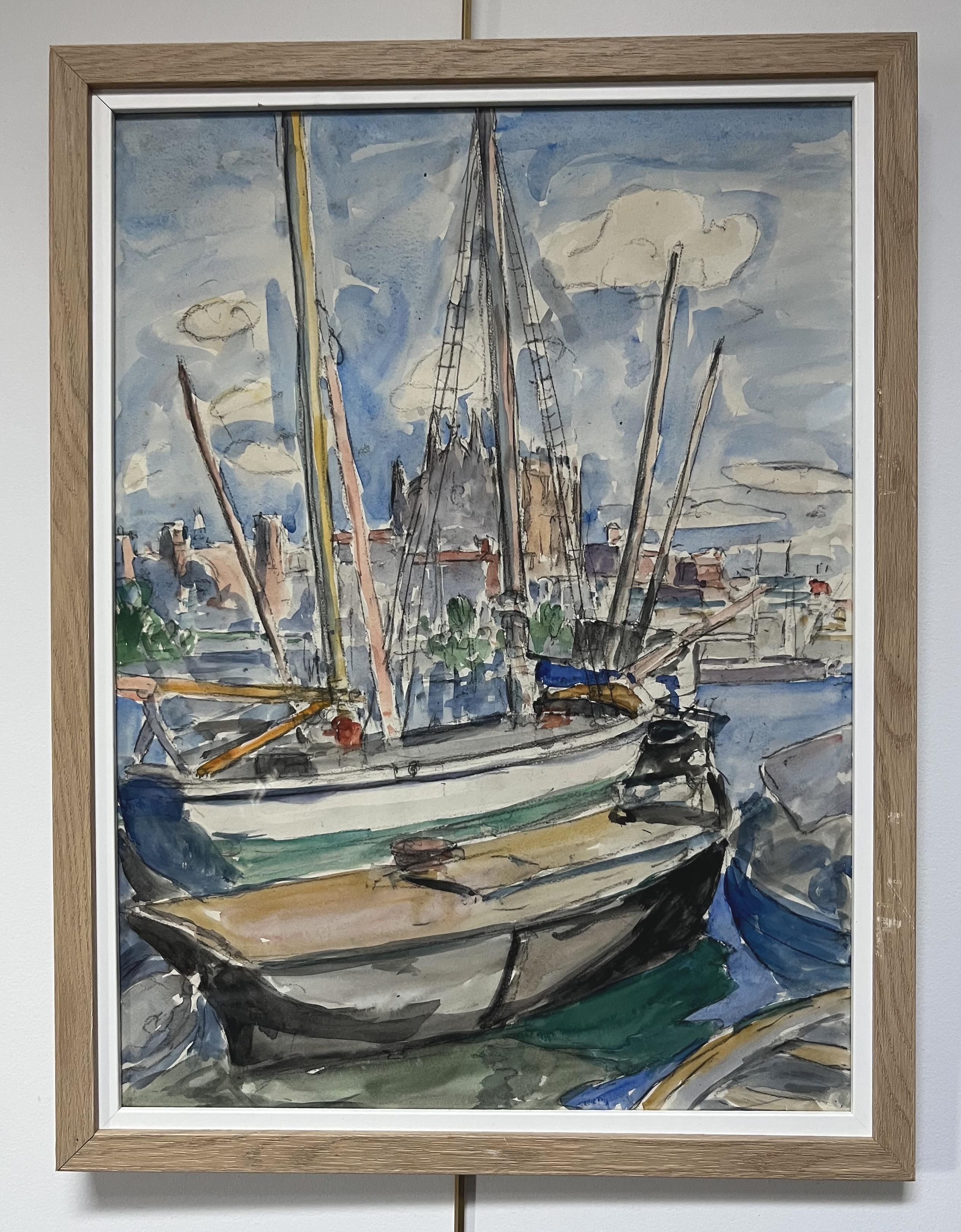 École moderne, Bateaux à Palma de Majorque, aquarelle