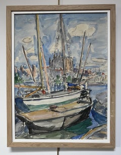 modern school drawing Modern school, Boats in Palma de Mallorca, watercolor