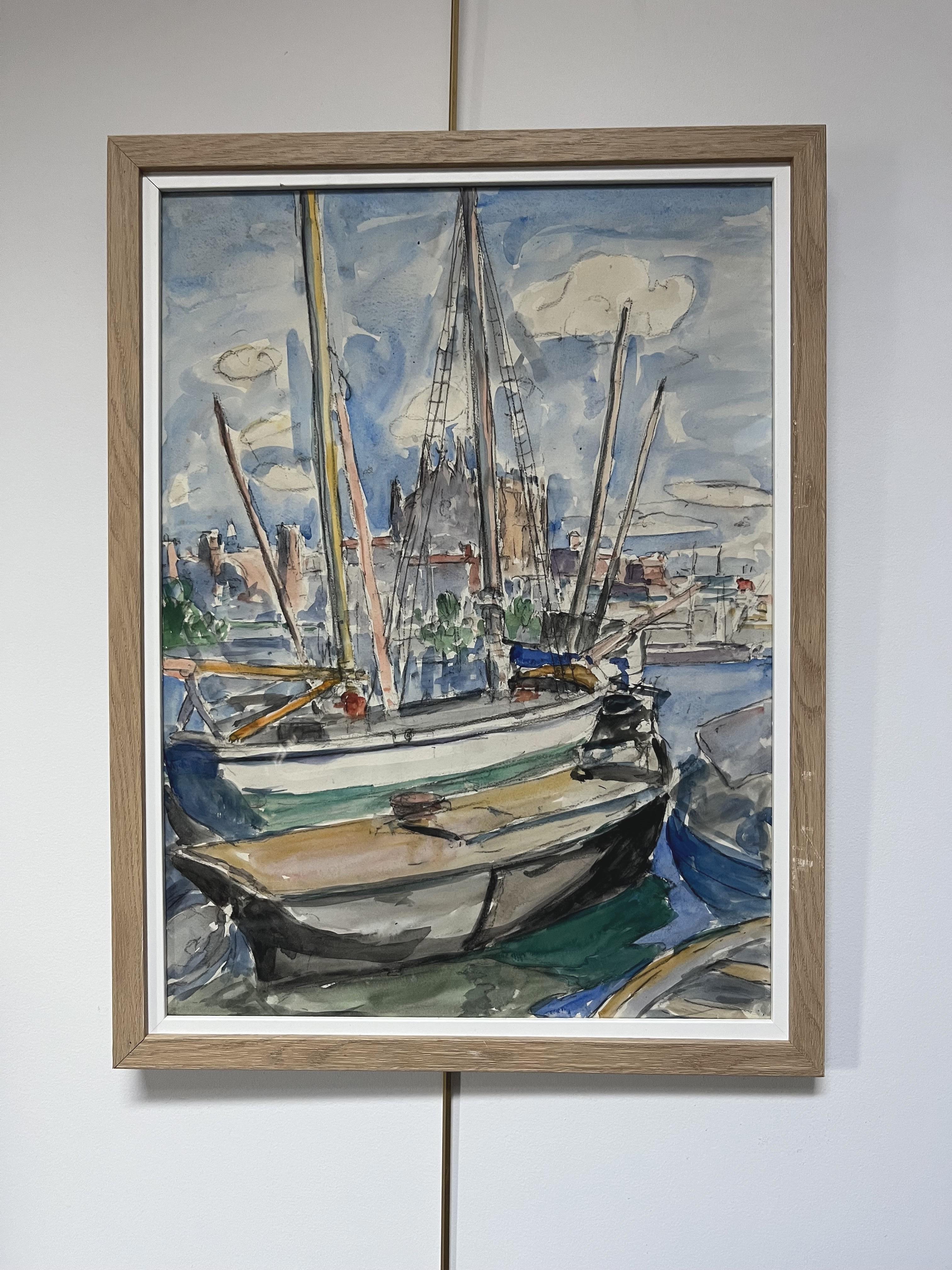 Escuela moderna, Barcos en Palma de Mallorca, acuarela - Art Moderno de Unknown