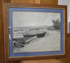 Antique Adolphe Appian (1818-1898) Les Bords de l'Ain (Shores of Ain), signed drawing