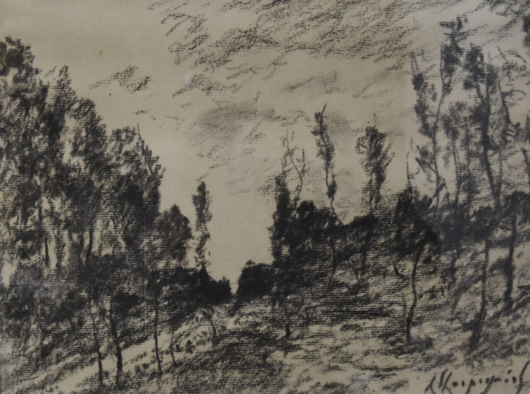 Henri Harpignies (1819-1916) A forest landscape, signed drawing - Gray Landscape Art by Henri Joseph Harpignies