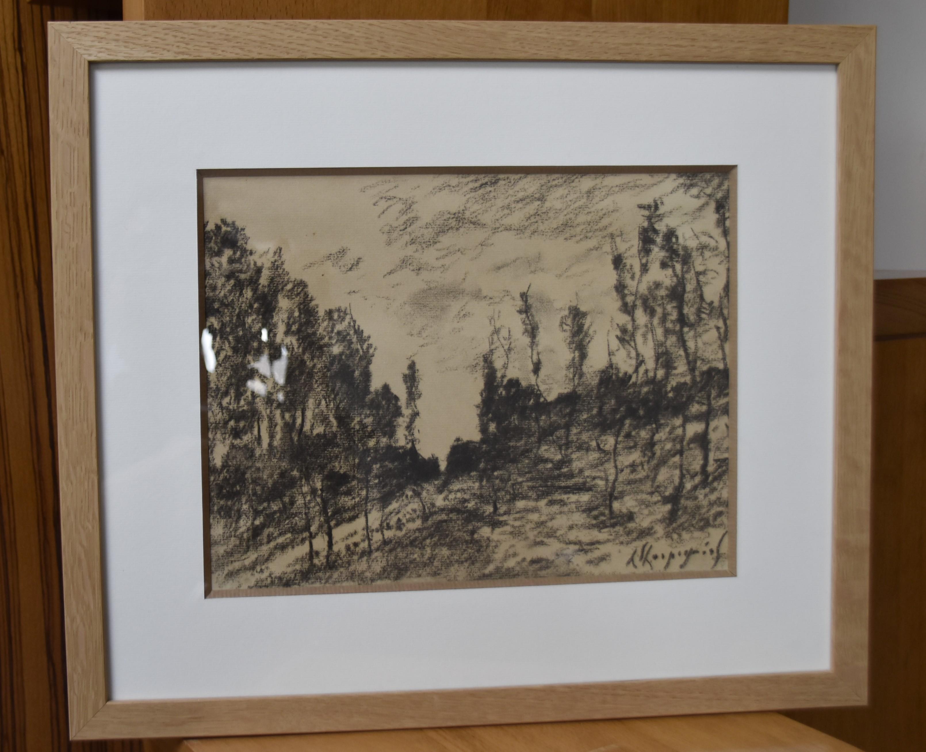 Henri Harpignies (1819-1916) Paysage de forêt, dessin signé 4