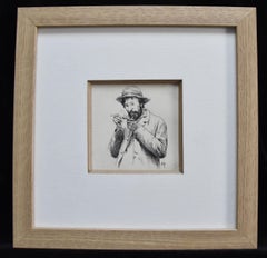 Felician Myrbach (1853-1940) Un uomo che si accende la pipa, firmato Disegno a inchiostro