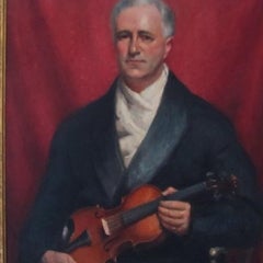 Portrait Of Claude Tryon With A Violin -20th century, oil, portrait painting