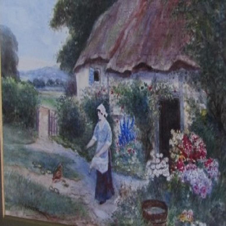  Surrey Country Cottage scene - 19th Century, watercolour, landscape painting - Naturalistic Painting by Unknown