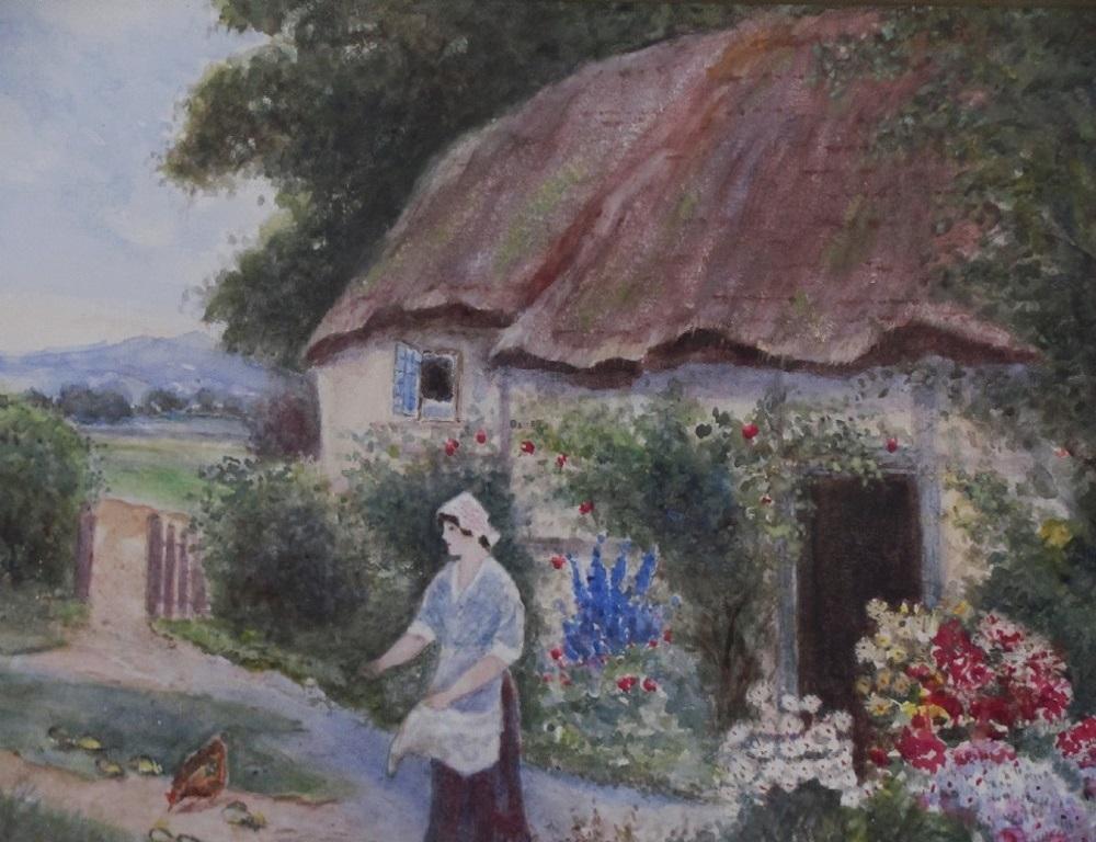  A Surrey Cottage watercolour heightened with white, signed, inscribed mounts,
19th century English school signed V. Jordan although nothing known of this artist 
was clearly talented.
Free shipping  within the UK mainland, usually within 14