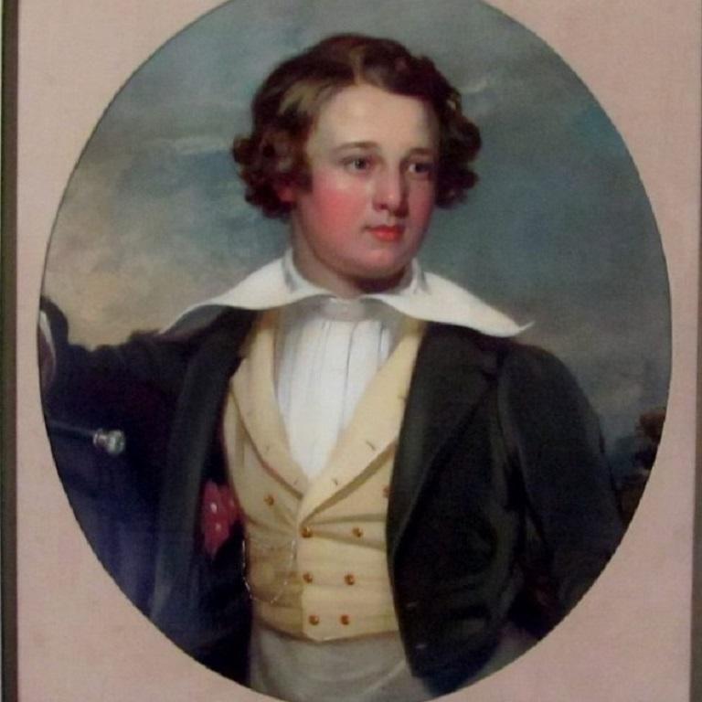 Portrait Of A Young Man - Oil, old master, 19th century, portrait painting - Painting by Circle Thomas Jones Barker
