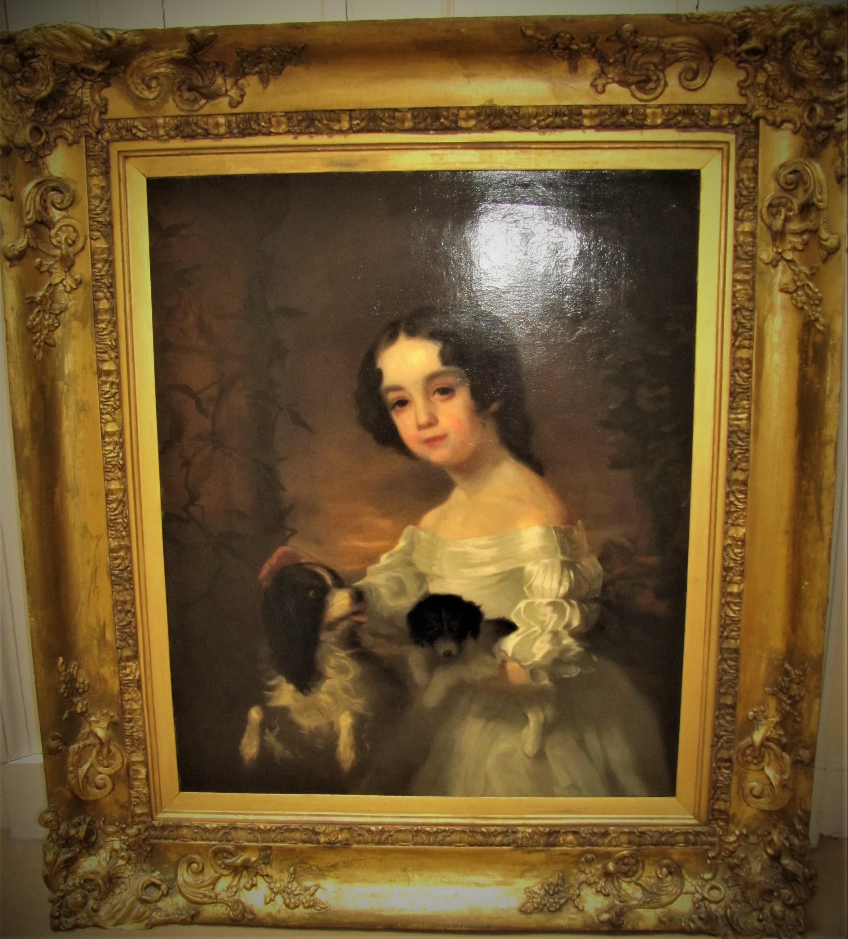 Portrait of a girl  with  two dogs, 19th century, After Sir William Beechey - Old Masters Painting by Sir William Beechey (after)