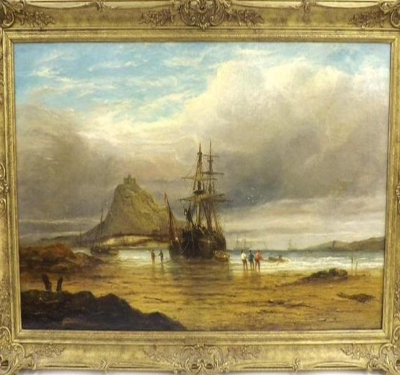 St Michael's Mount, Cornwall - 19th century, old master, oil, Seascape painting - Old Masters Painting by John Callow