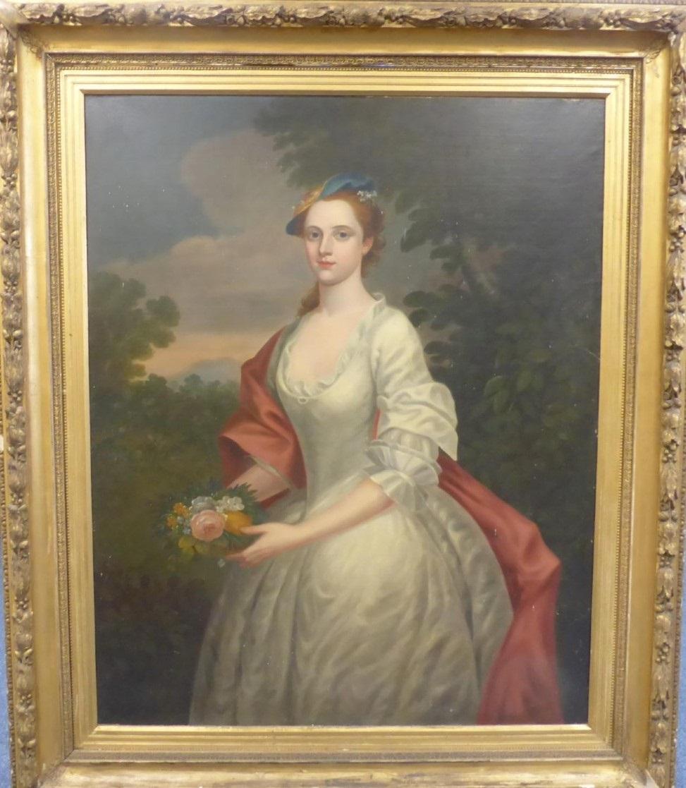 Portrait Of A Lady 19th century-old master, oil, portrait painting, manner Kneller - Painting by Godfrey kneller ( manner of )