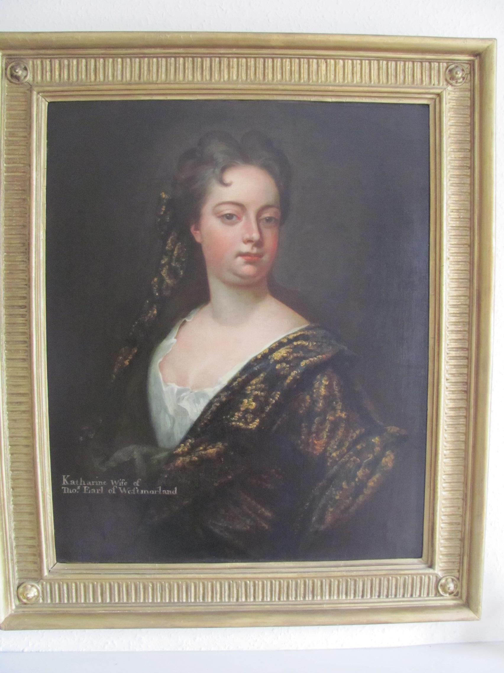 Portrait Of Katharine -17th century, old master, portrait painting, oil, kneller - Painting by (Circle of) Sir Godfrey Kneller