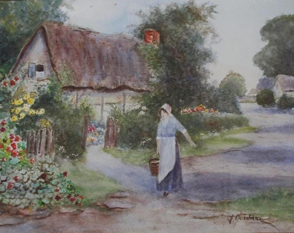 Unknown Landscape Painting - Warwickshire Country Cottage - watercolour, 19th century,  landscape 