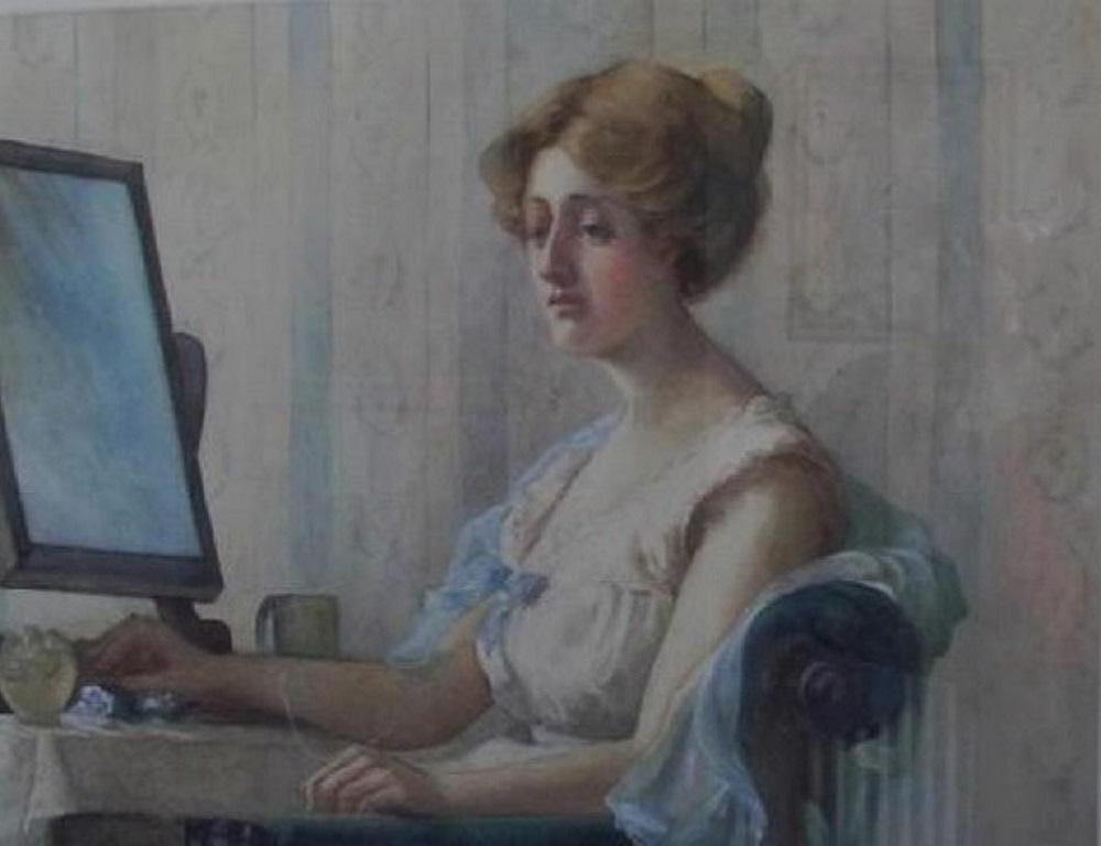 K.B.Curtis Portrait Painting - Attractive Female, Watercolour -Early 20th Century, portrait Portrait 