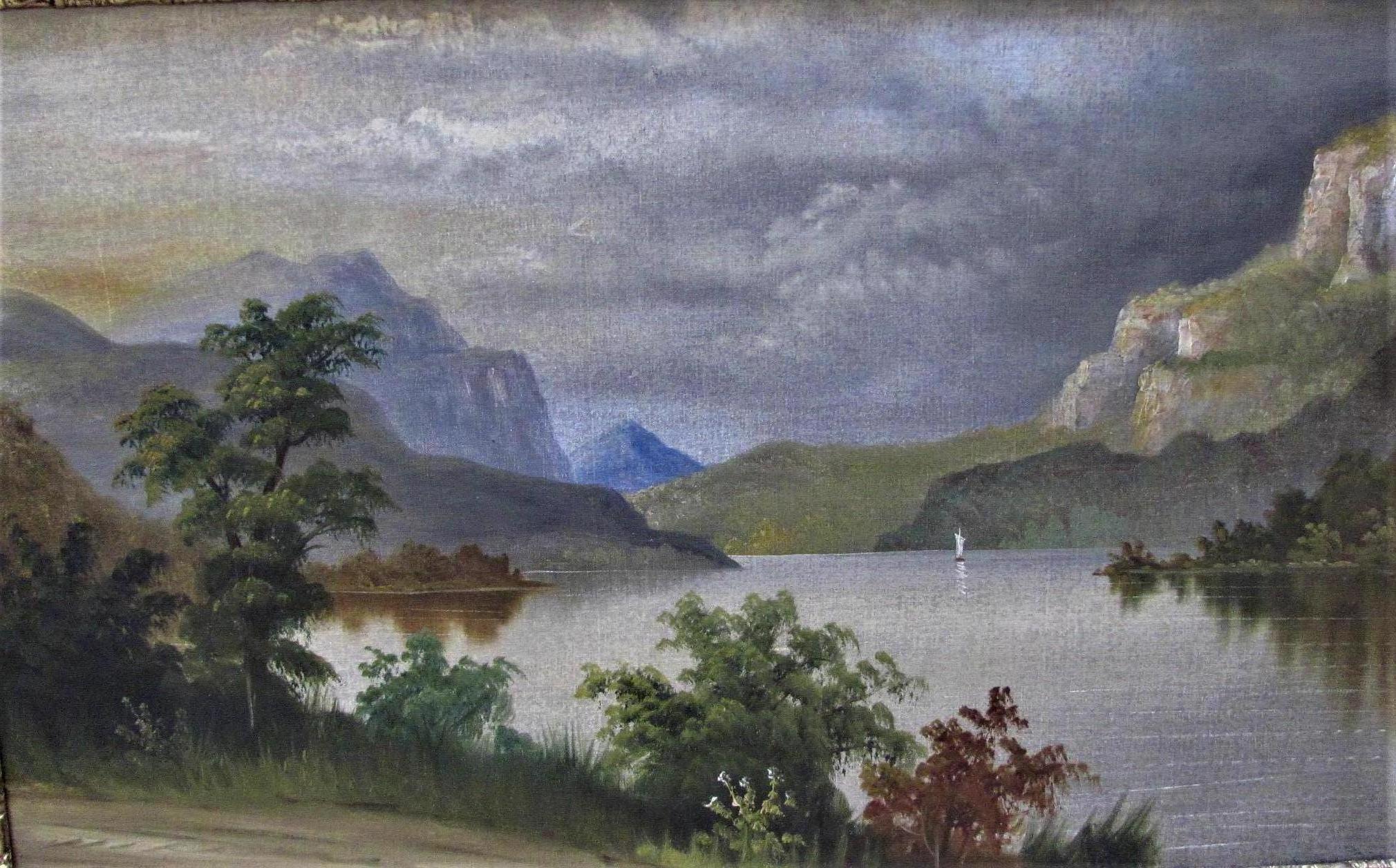 Unknown Landscape Painting - 19th century oil mountain/lake- landscape  scene manner de breanski