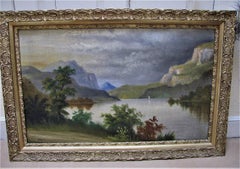 19th century oil mountain/lake- landscape  scene manner de breanski