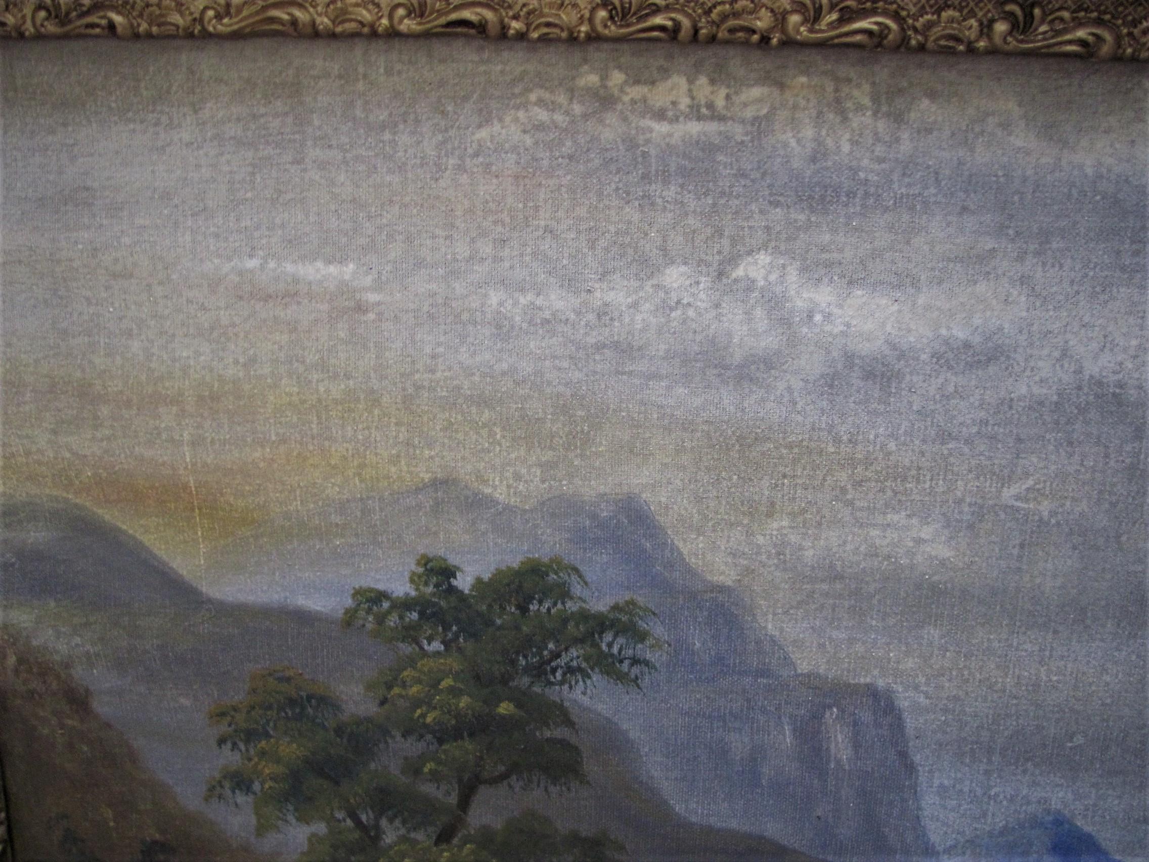 19th century oil mountain/lake- landscape  scene manner de breanski For Sale 5