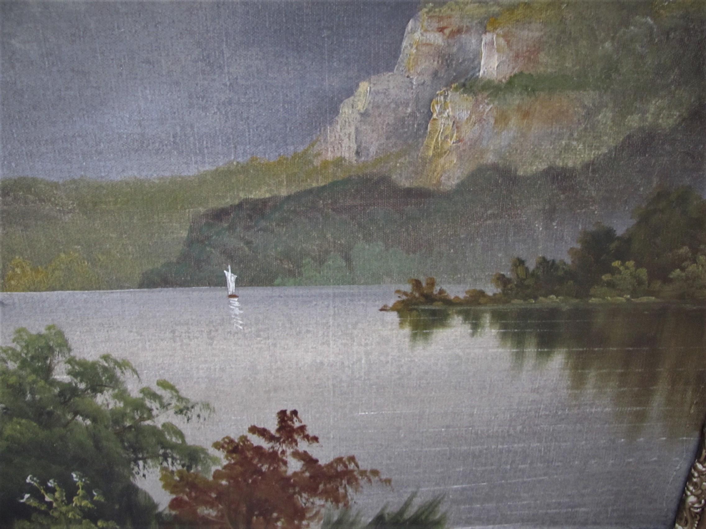 19th century oil mountain/lake- landscape  scene manner de breanski For Sale 2