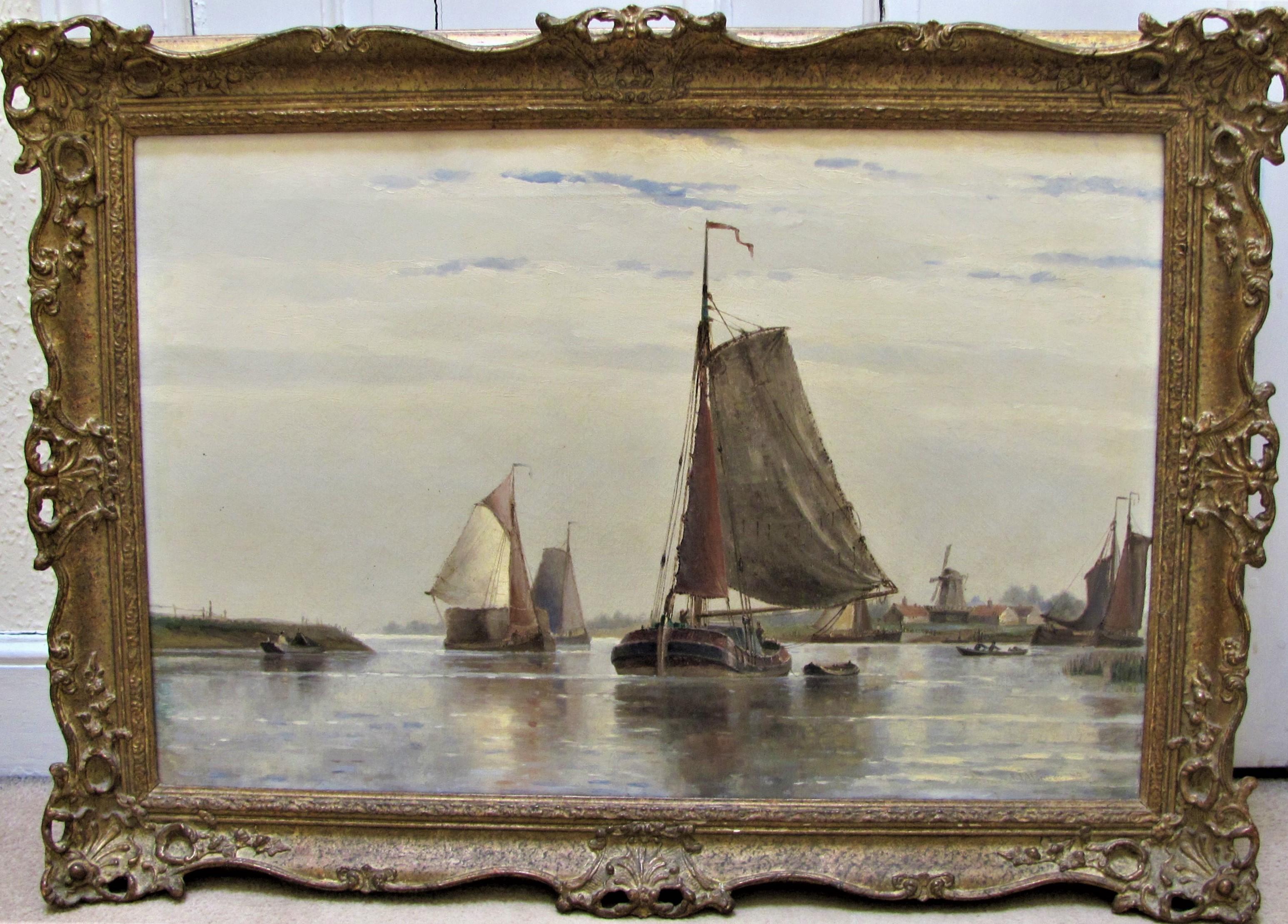 19th century seascape oil 'Near Dortrecht Holland' Frederick James Aldridge For Sale 1