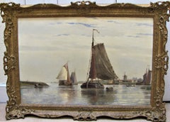 19th century seascape oil 'Near Dortrecht Holland' Frederick James Aldridge