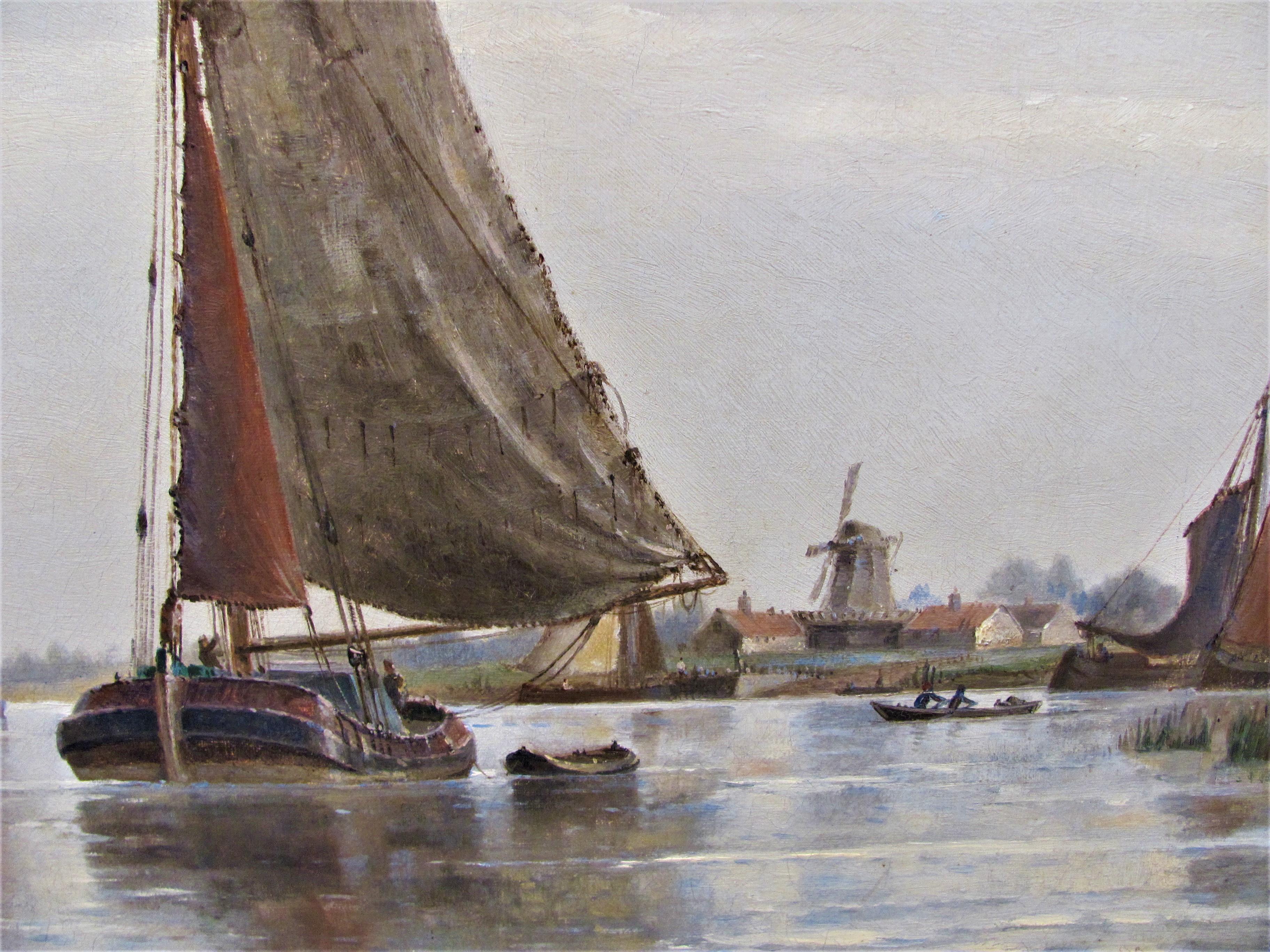 19th century seascape oil 'Near Dortrecht Holland' Frederick James Aldridge For Sale 4
