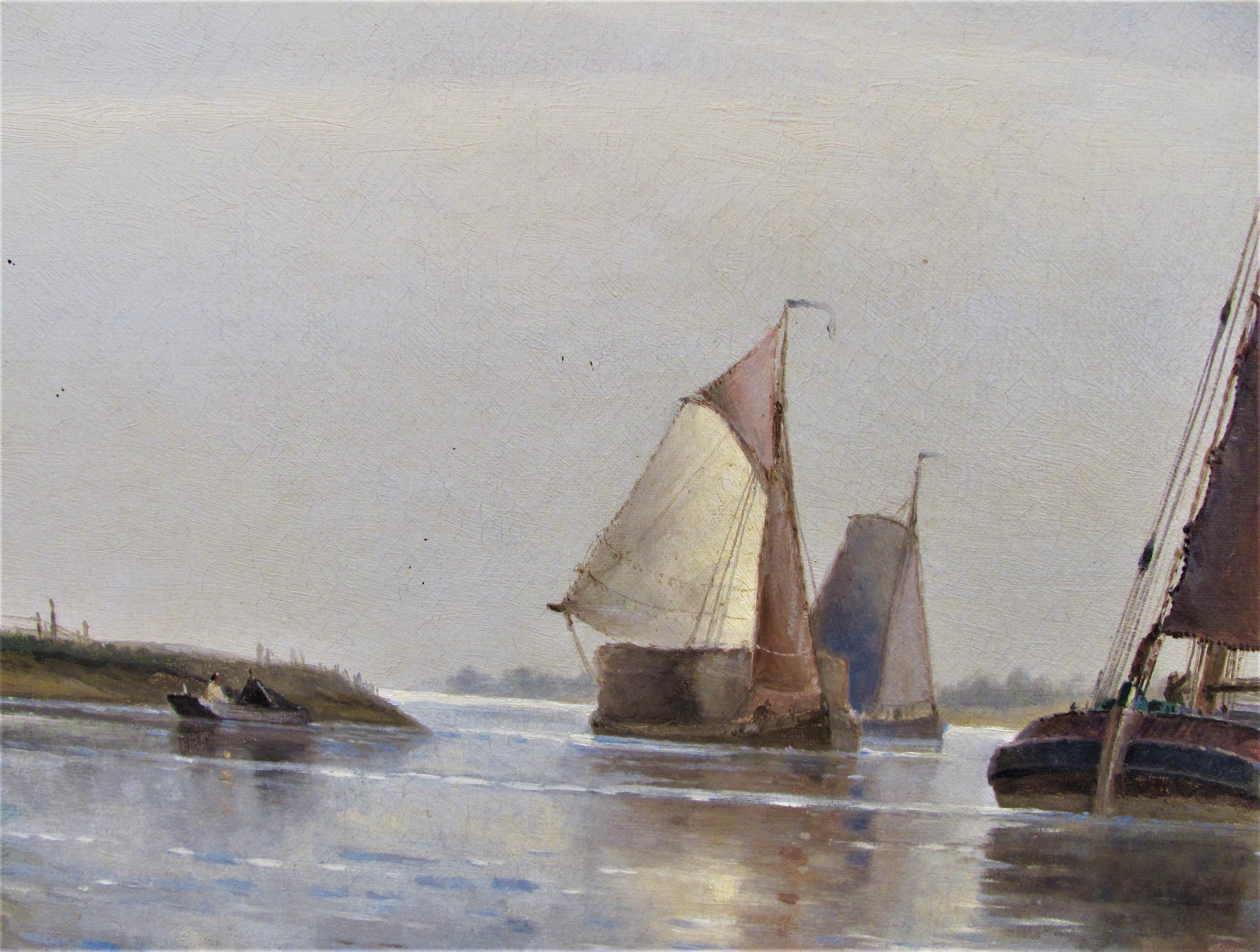 19th century seascape oil 'Near Dortrecht Holland' Frederick James Aldridge For Sale 5