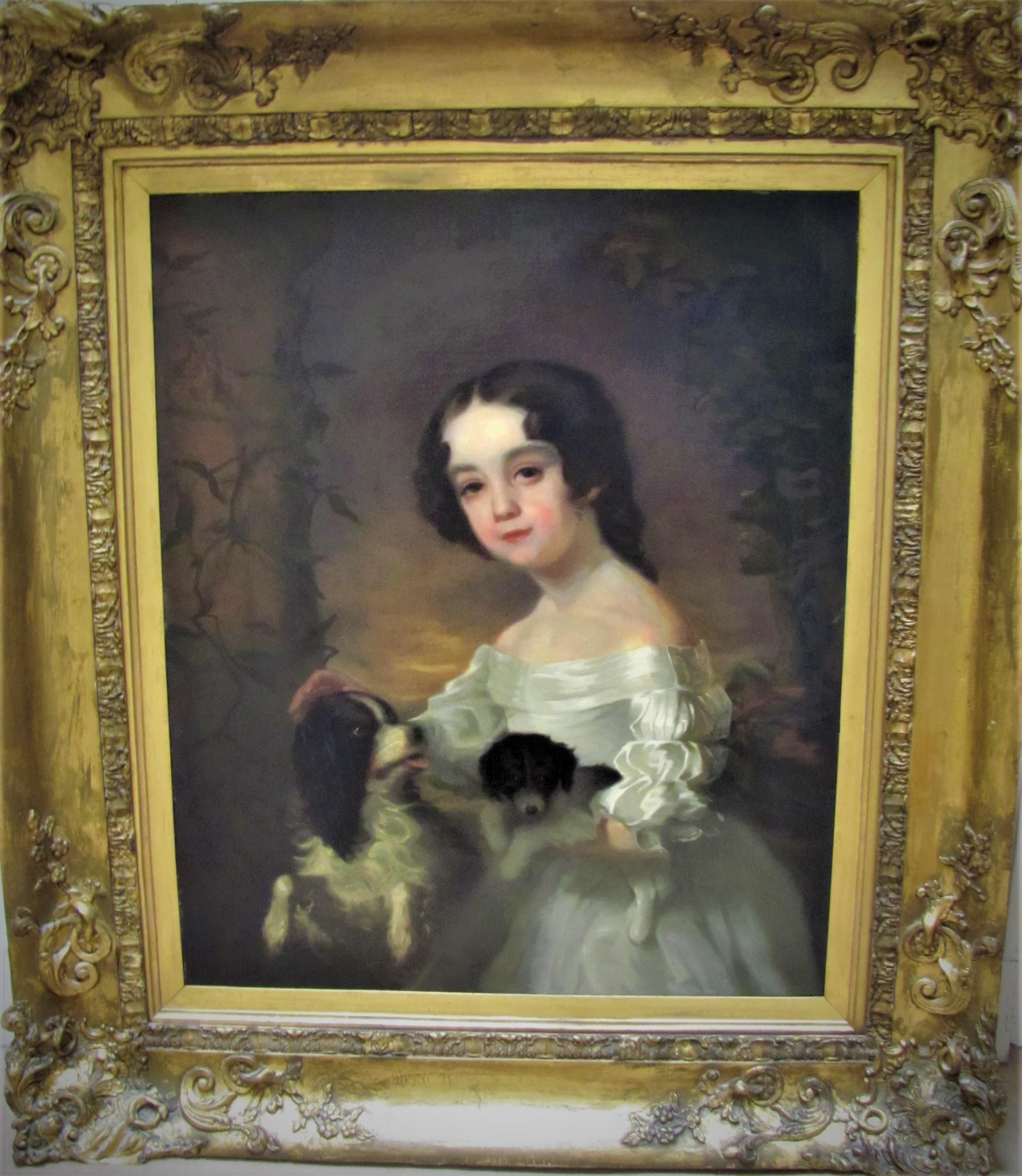 Portrait of a girl  with  two dogs, 19th century, After Sir William Beechey For Sale 2