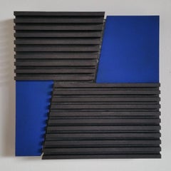 Intersection II - blue grey contemporary modern sculpture painting relief
