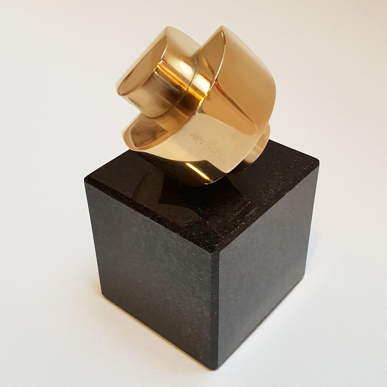 Strength - contemporary modern abstract geometric miniature brass sculpture - Beige Abstract Sculpture by Henk van Putten