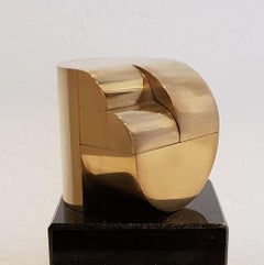 Double connection - contemporary modern geometric miniature brass sculpture