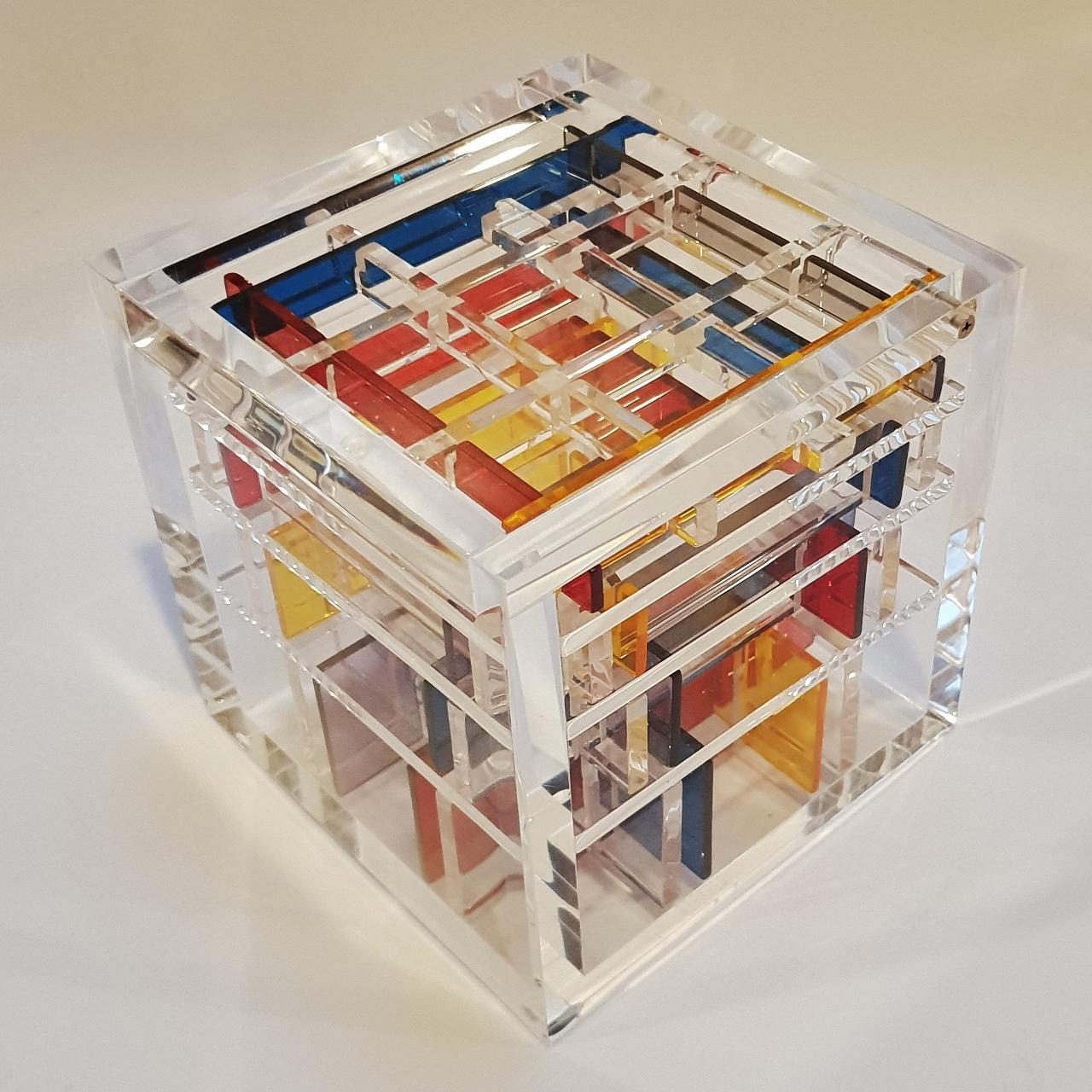 Boogie-woogie - contemporary modern abstract geometric cube sculpture