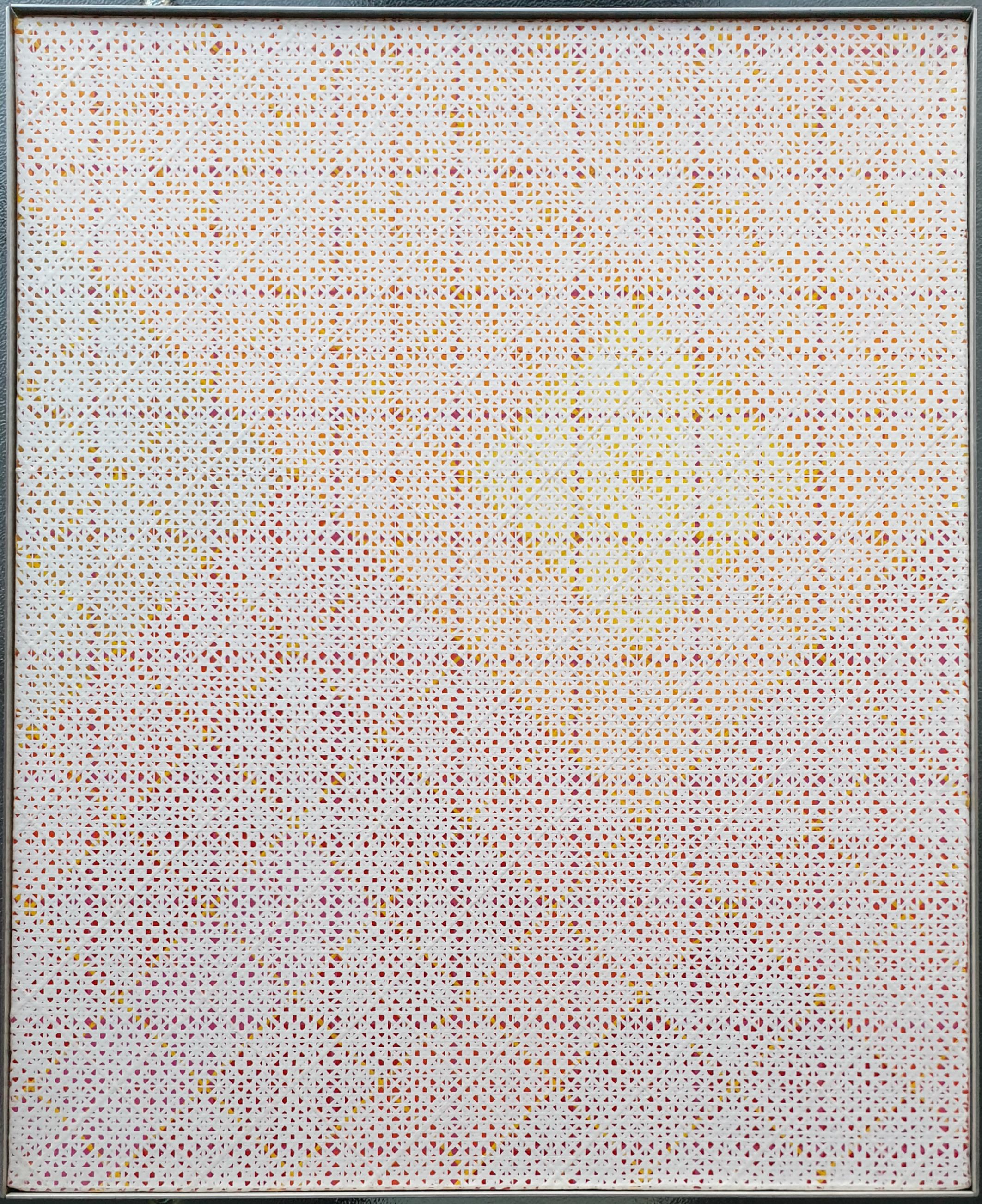 Désert (Künstlerinventar Nr. 121) ist ein einzigartiges mittelgroßes modernes abstraktes geometrisches Gemälde auf Leinwand des französischen Künstlers Charles Bézie. Das Gemälde ist ein Frühwerk aus seiner Déserts-Serie und ein schönes Beispiel für