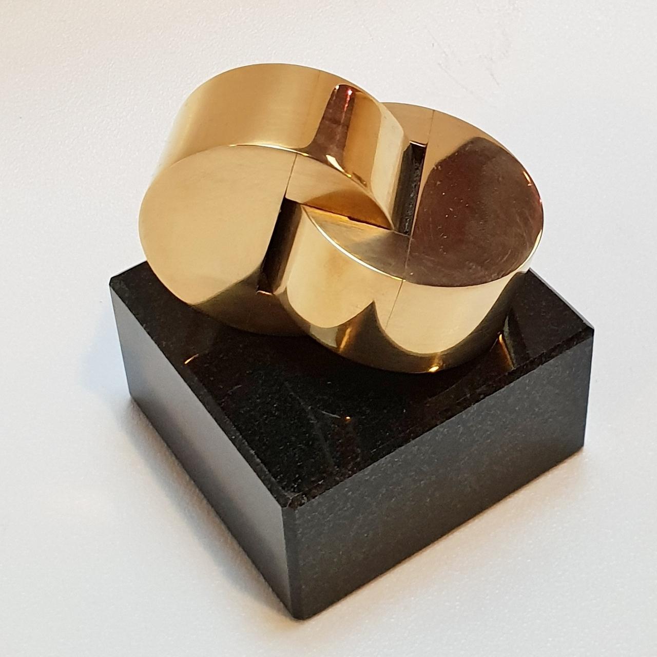 Inescapable - contemporary modern abstract geometric miniature brass sculpture - Abstract Geometric Sculpture by Henk van Putten