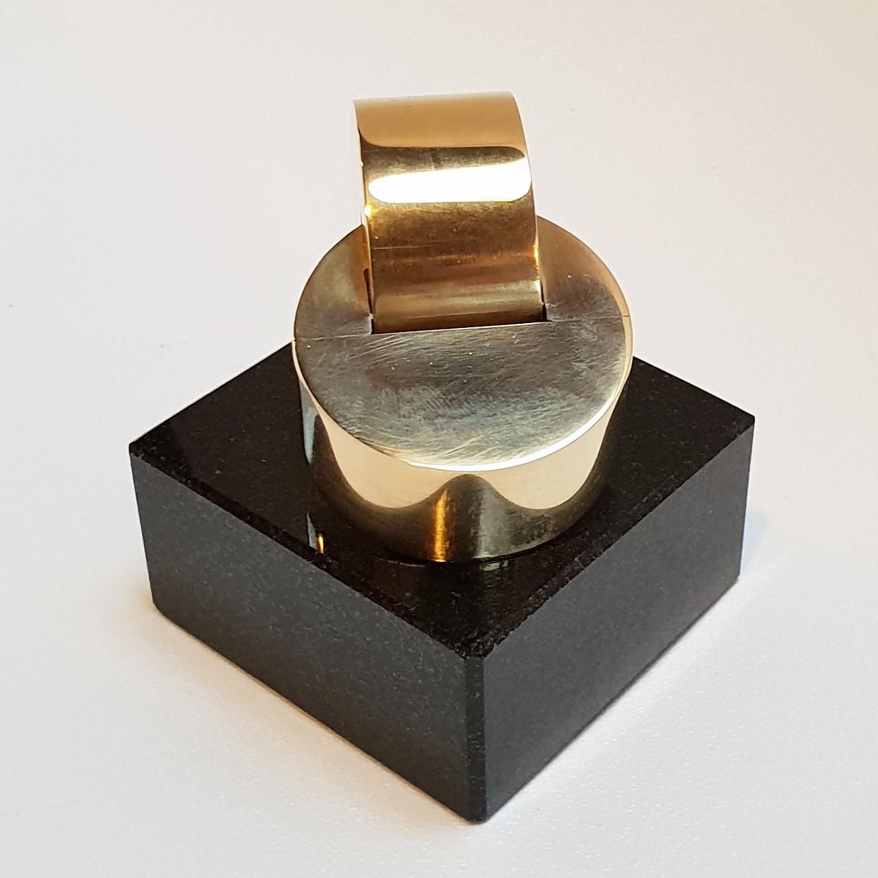 Inescapable - contemporary modern abstract geometric miniature brass sculpture - Beige Abstract Sculpture by Henk van Putten